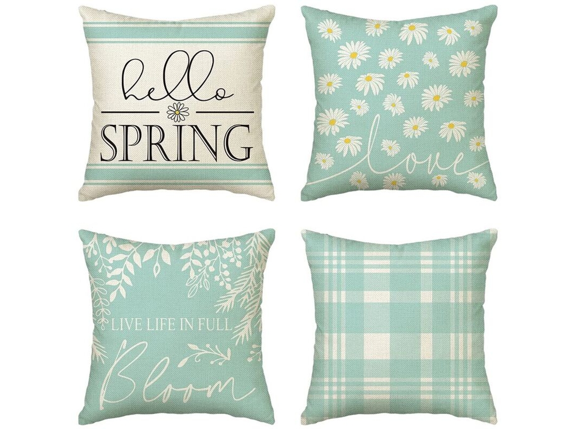 Conjunto De 4 Capas De Almofada Decorativas Spring, 45 X 45 Cm (18 X 18 Polegadas), Com A Frase "viva A Vida Em Plena Floração".