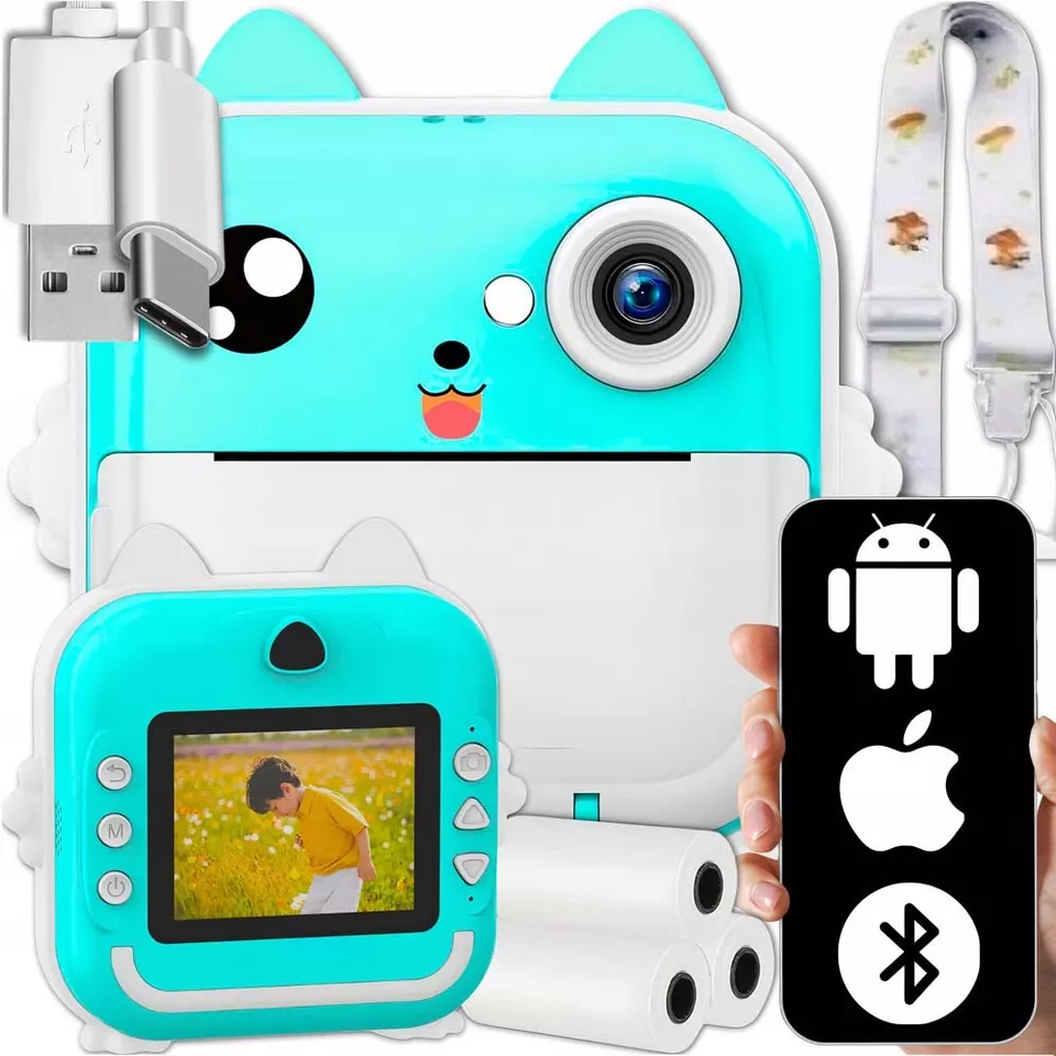 Câmera Infantil Com 3 Rolos De Papel Para Impressão Sem Tinta, Mini Impressora Térmica De Impressão Instantânea SUNNY SPACES