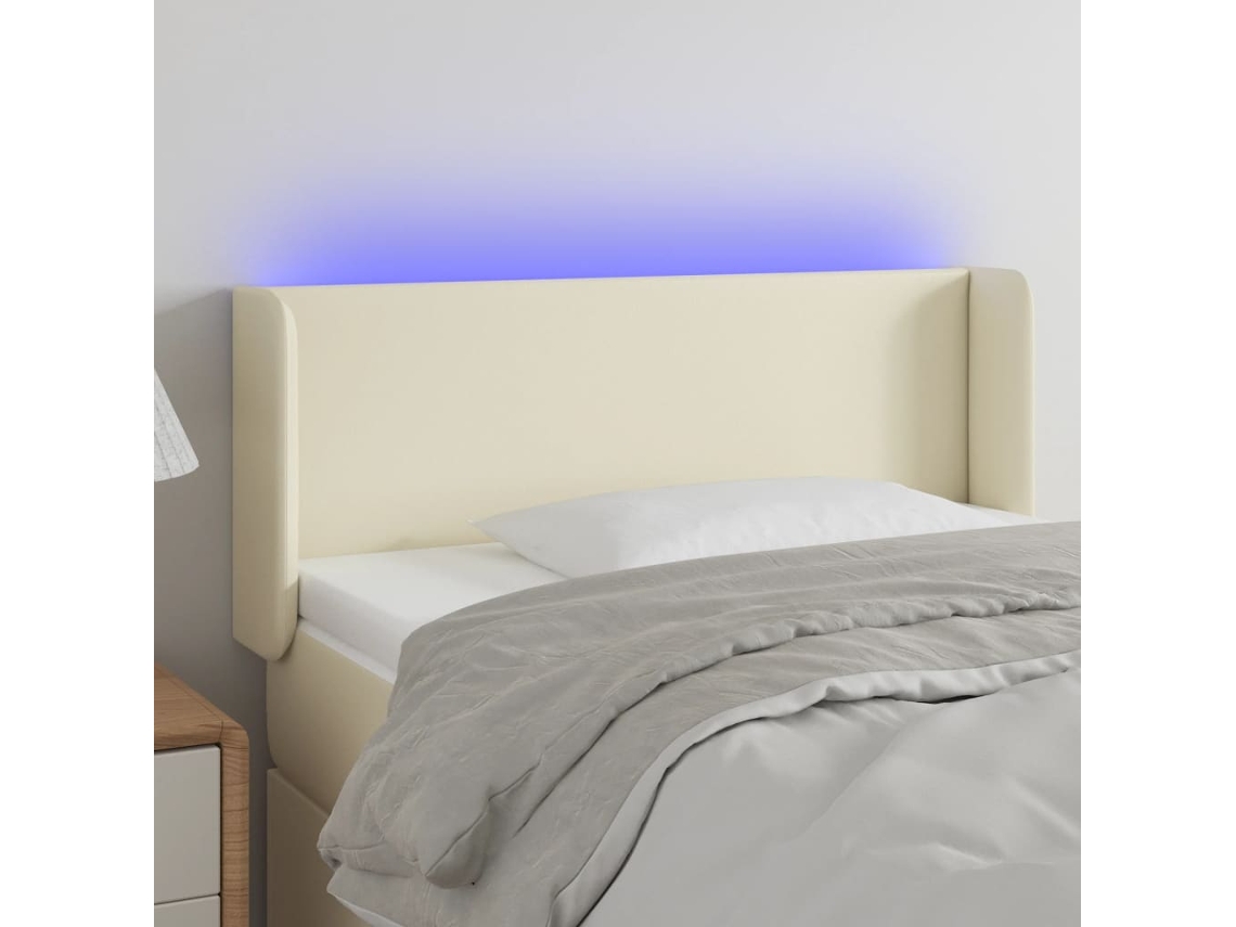 Vidaxl Cabeceira De Cama C/ Led 103x16x78/88 Cm Couro Artificial Crème