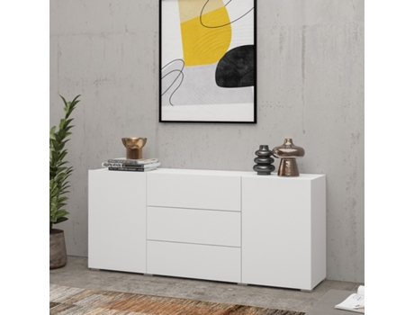 Armário de sala de estar branco moderno com 3 gavetas e 2 portas 140x35x63cm Mehdi Ims Helvetia