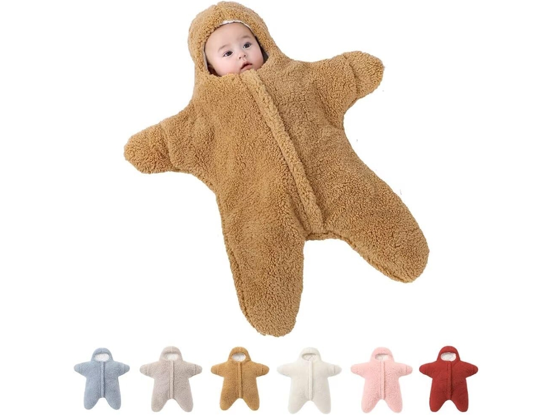 Saco De Dormir De Pelúcia Para Bebê, Com Pés E Capuz, Design Estrela Do Mar - Cáqui - 84*72cm - Eifson