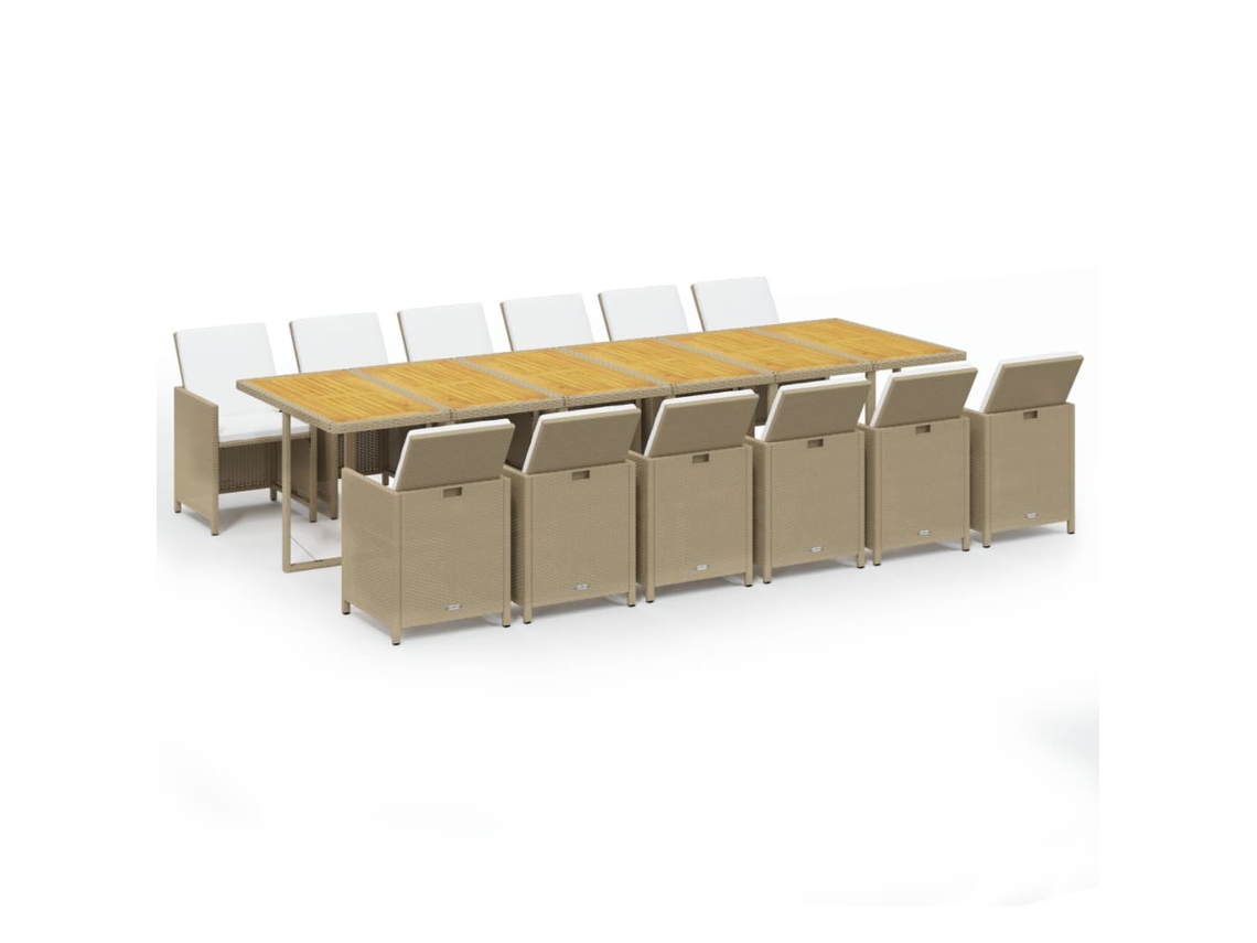 Maison Exclusive - 13 Pcs Conjunto Jantar P/ Jardim C/ Almofadões Vime Pe Bege