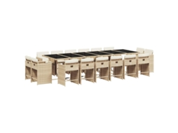 Conjunto de Jantar 17 Pcs para Jardim com Almofadões Vime Pe Bege MAISON EXCLUSIVE (17 pcs)