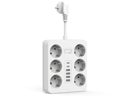 Tomada Branca com Interruptor, Ficha Europeia, 6 Tomadas + 3 Portas Usb, Proteção Contra Sobrecarga para Casa, Escritório e Viagens.