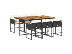 Conjunto de 7 Jantar para Jardim com Almofadões Vime Pe Preto MAISON EXCLUSIVE