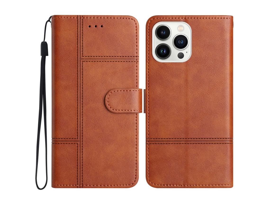 Capa Em Couro Pu Para Apple Iphone 16 Pro Max Castanho