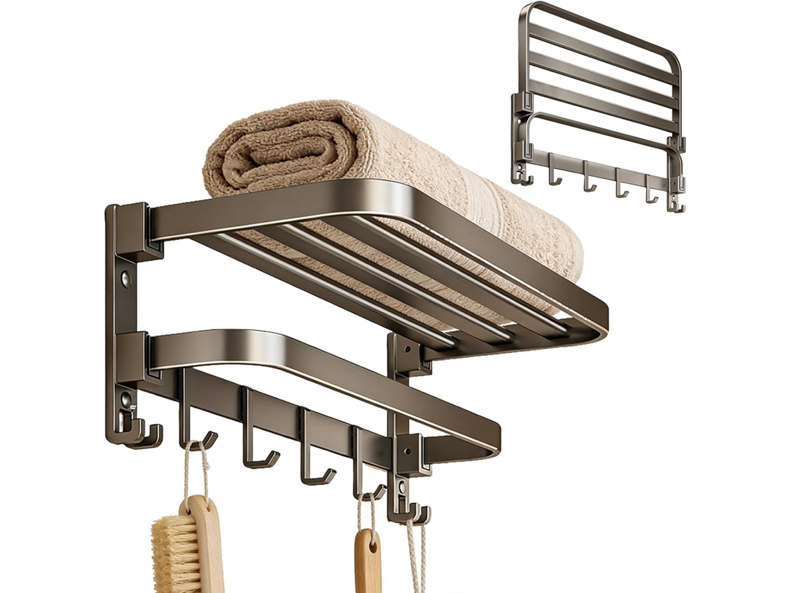 Suporte Para Toalha De Banheiro, Suporte Ajustável Individual Com Ganchos, Suporte Duplo Dobrável Para Toalha De