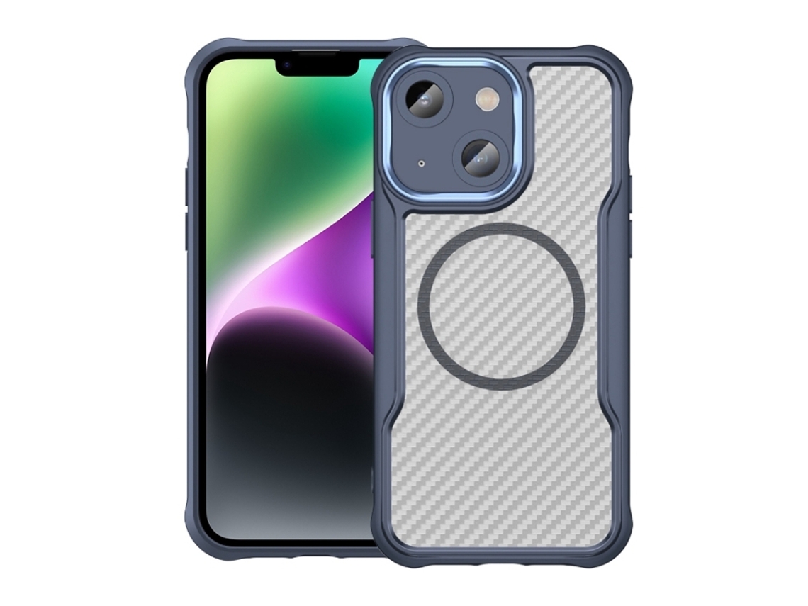 Capa Transparente Para Iphone 14 - Textura De Fibra De Carbono - Magsafe