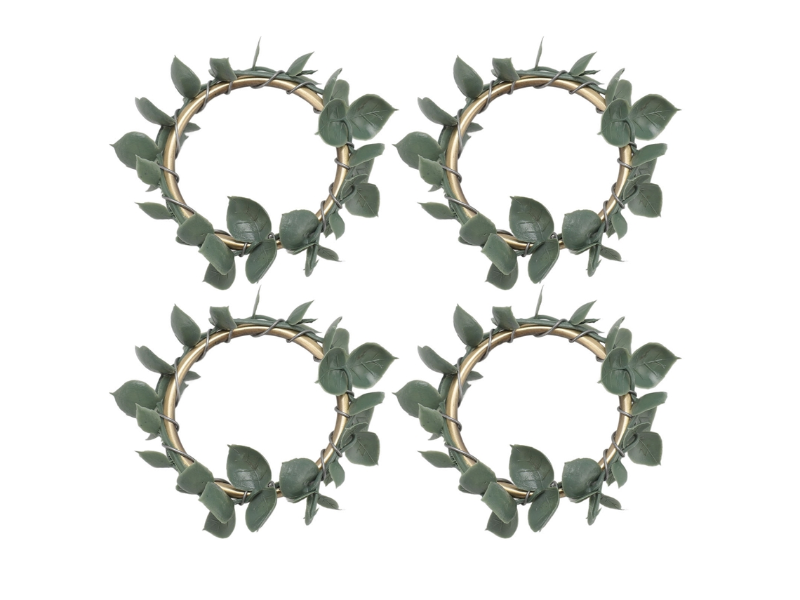 Conjunto De 4 Argolas Para Guardanapo De Metal Folha Verde