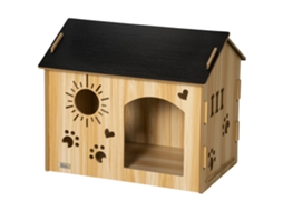 Casa De Madeira De Estimação Com Porta Dianteira Desenhos 69x50x58,5cm E Preto