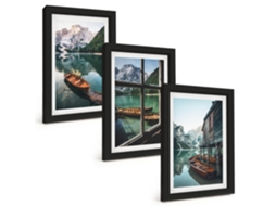 Composição De Quadros Na Parede Lago De Montanha, Barcos, Casa Moldura Preta Quadros Para A Sala De Estar Espelharte (3 Peças 20x30 Cm)