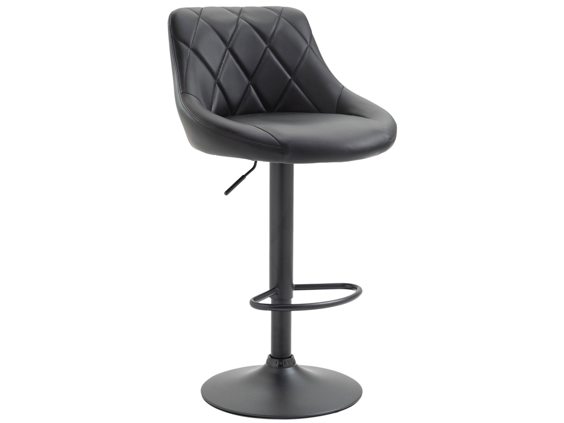 Banqueta giratória preta em material sintético com apoio para os pés em metal preto e costura decorativa Tdb10587