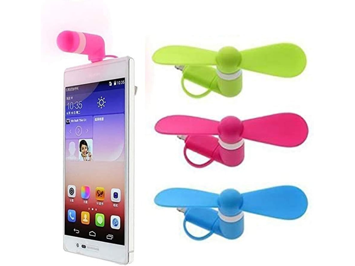 Mini Ventoinha Portátil para Celular Conector Duplo Apple e Android Azul Rosa Verde AURUM