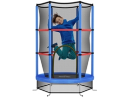 Trampolim Infantil com Rede Protetora e 6 Colunas, Ø140x190 Cm, para Crianças de 3 a 6 Anos, Azul e Preto