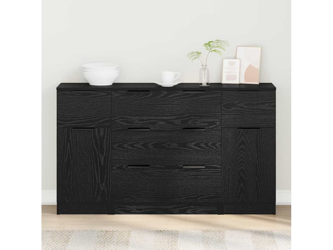 Vidaxl Buffet 3 Unid. Carvalho Preto 121 X 30 X 70 Cm