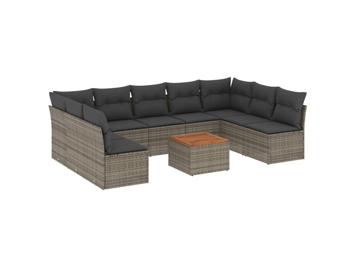 Conjunto de 10 Sofás de Jardim com Almofadões Vime Pe Cinzento MAISON EXCLUSIVE