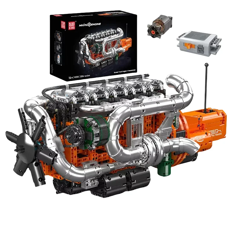 (3236 Peças) Bloco De Construção De Motor De Caminhão Elétrico Scania, Caixa De Câmbio, Motor De Carro