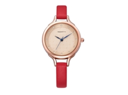 Relógio de Pulso Feminino de Liga com Pulseira Pu Dourado com Strass e Mostrador Redondo