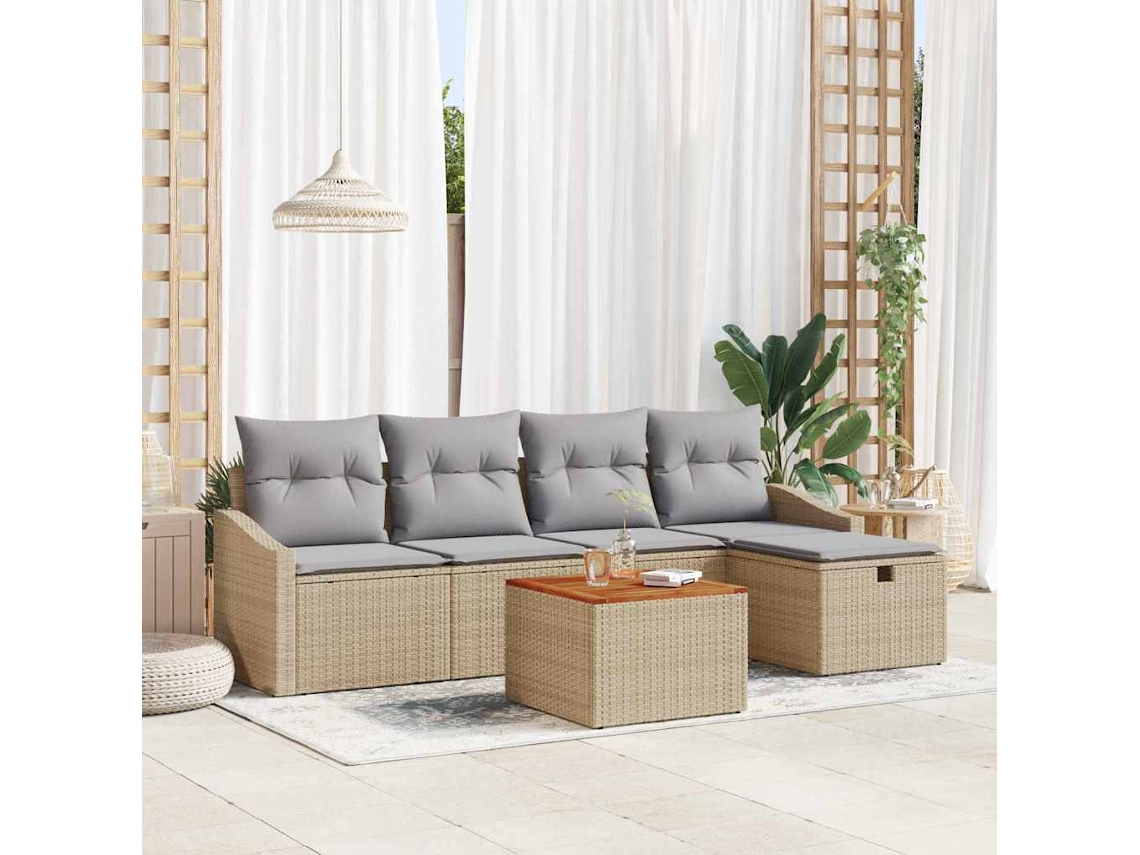 Vidaxl Conjunto De Sofá De Jardim 6 Unid. Bege Vime Pe