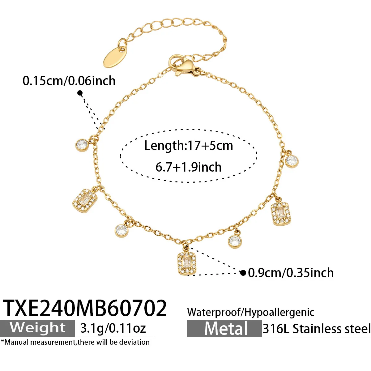 (pulseira) Conjunto De Joias Folheadas A Ouro Com Colar E Pulseira Em Formato De Coração E Zircônias Quadradas.