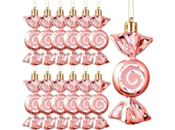 12 Adornos De Natal Em Forma De Bala De Gengibre Com Glitter E Cordas Douradas (ouro Rosa)