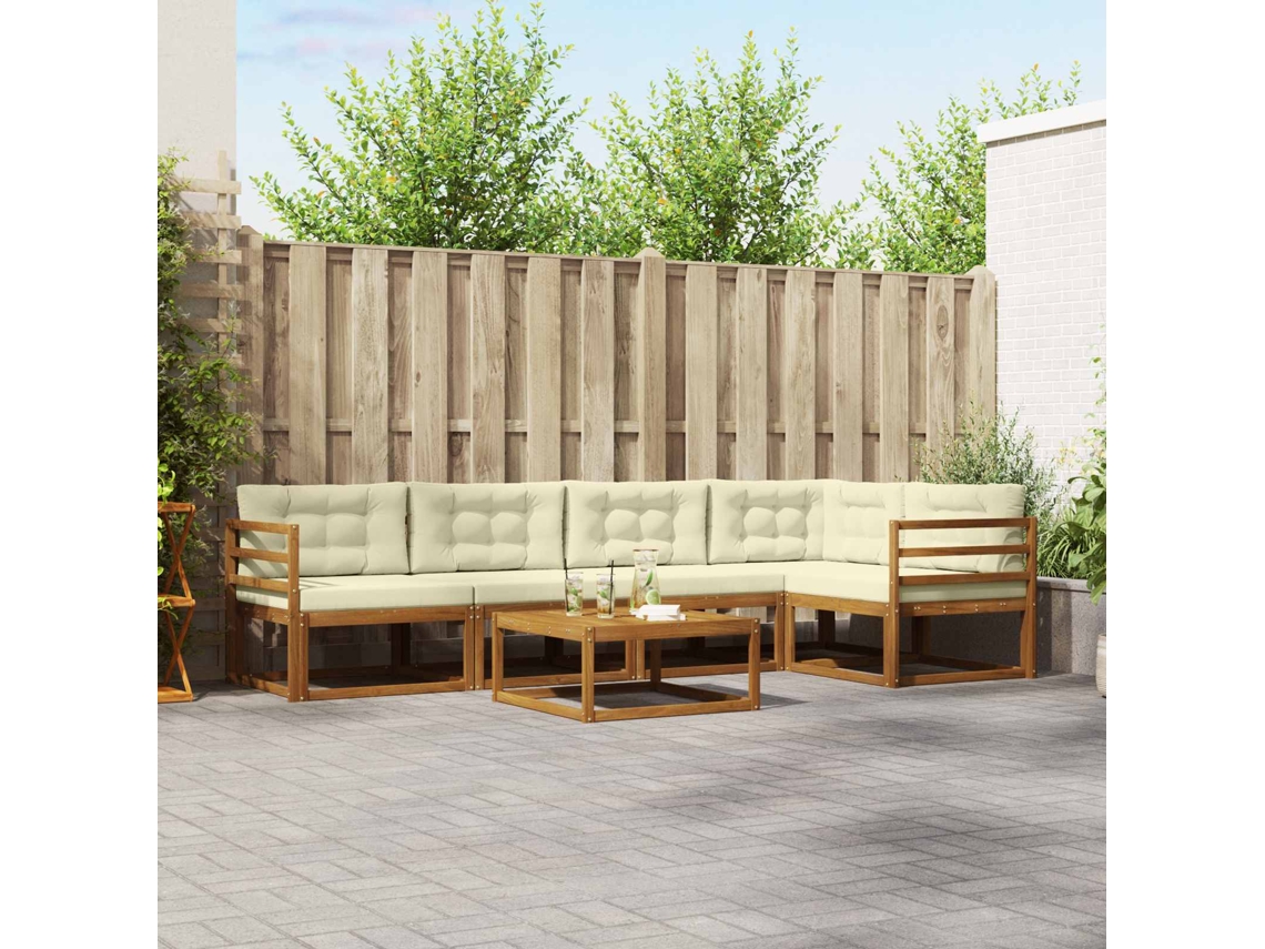 Vidaxl Conjunto De Sofás Para Exterior 6 Unid. Natural E Creme