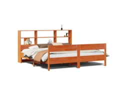 Cama com Estante Sem Colchão 200x200 Cm Pinho Maciço MAISON EXCLUSIVE