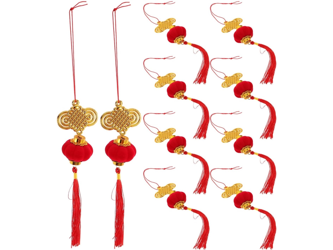 Enfeites Vermelhos Pendurar Chinês 10 Peças Borlas Lanternas Tradicionais Chinesas Decoração Festival GOKOCO