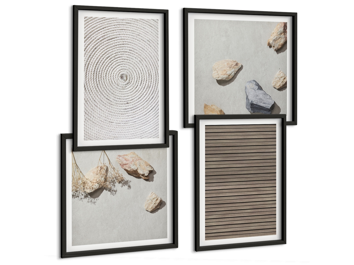 Quadros Decorativos Para Parede Padrões Abstratos Em Bege E Branco Moldura Preta Fotos Para O Escritório Espelharte (conjunto De 4 Imagens)