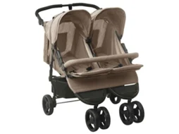 Vidaxl Carrinho De Bebés Para Gémeos Aço Cinzento-acastanhado