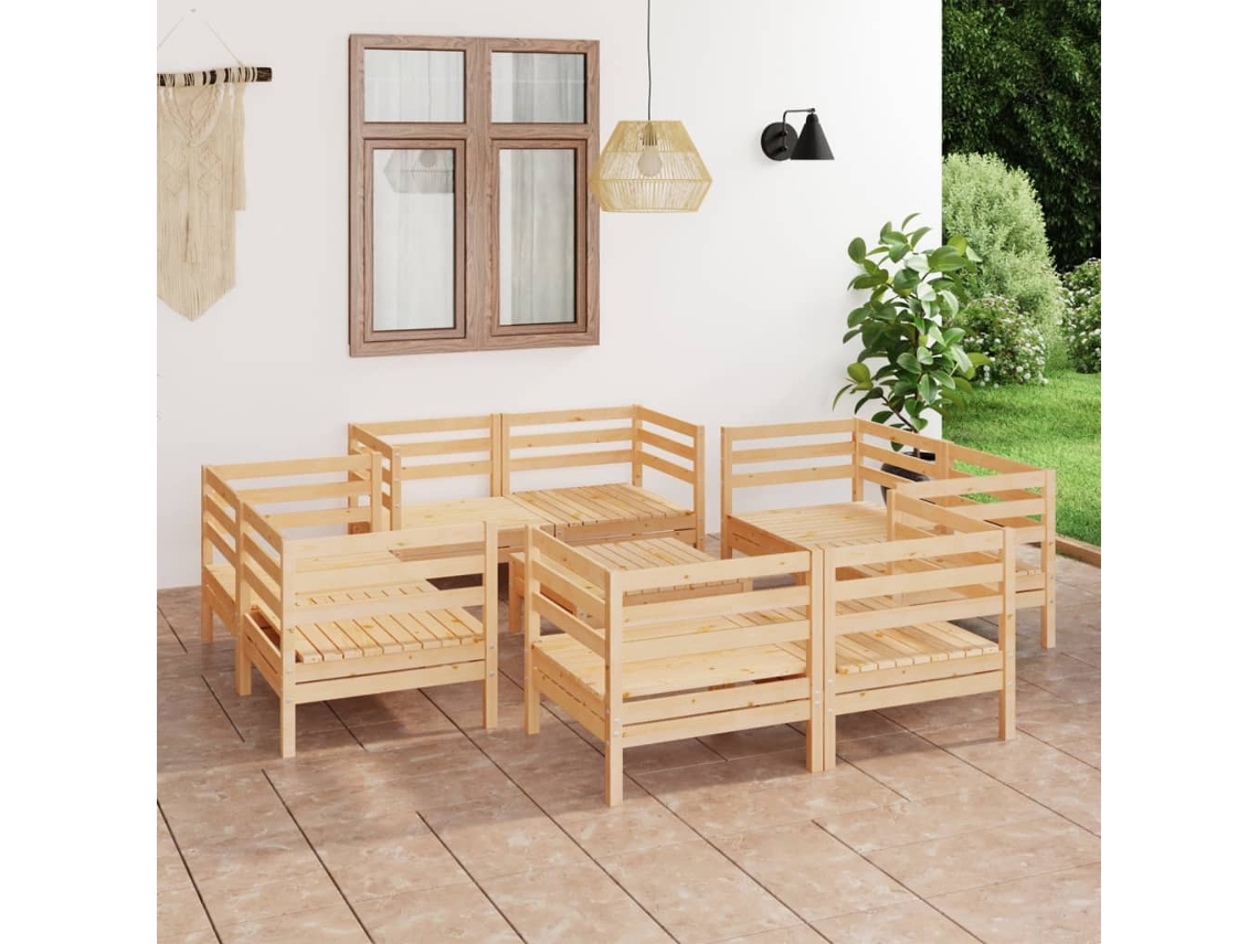 Vidaxl 9 Pcs Conjunto Lounge De Jardim Pinho Maciço