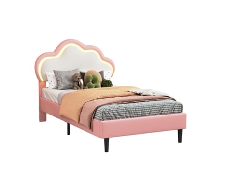 Cama Individual 90x200 Cm, Cama Infantil Com Iluminação Led, Cama Princesa, Cama Estofada Com Cabeceira Ajustável Mexus