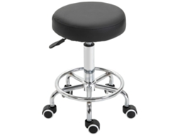 Banquinho Com Rodas Massagem Com Altura 50-64cm, Assento Estofado E Giro 360°, Preto