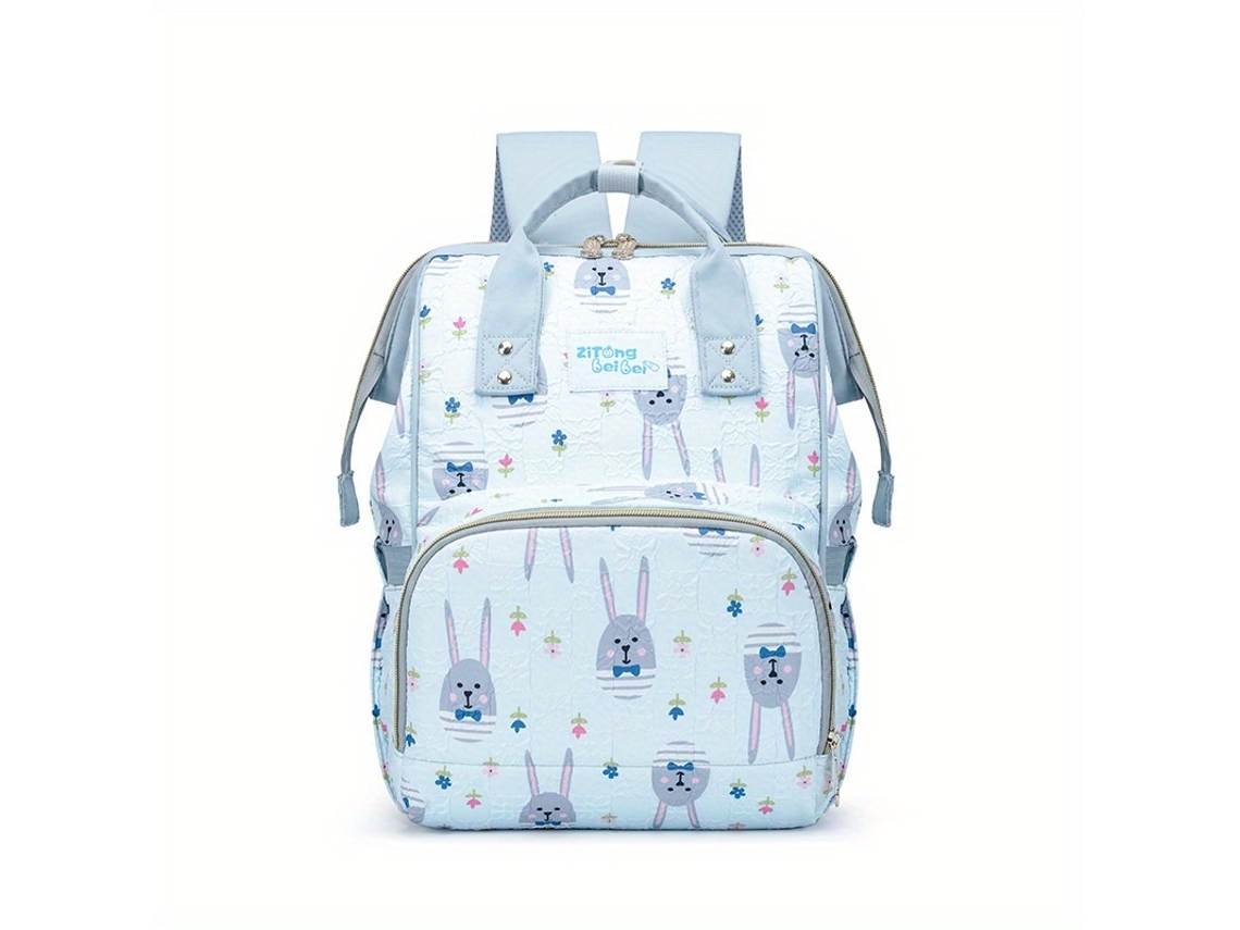 Mochila De Maternidade Coelho Impressão Grande Capacidade Leve Saco De Viagem Multifuncional Saco De Fraldas Do Bebé Azul Yunzii