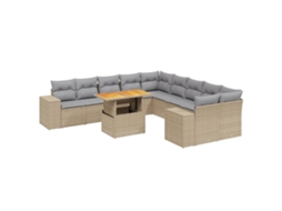 Conjunto de 11 Sofás de Jardim com Almofadões Vime Pe Bege MAISON EXCLUSIVE