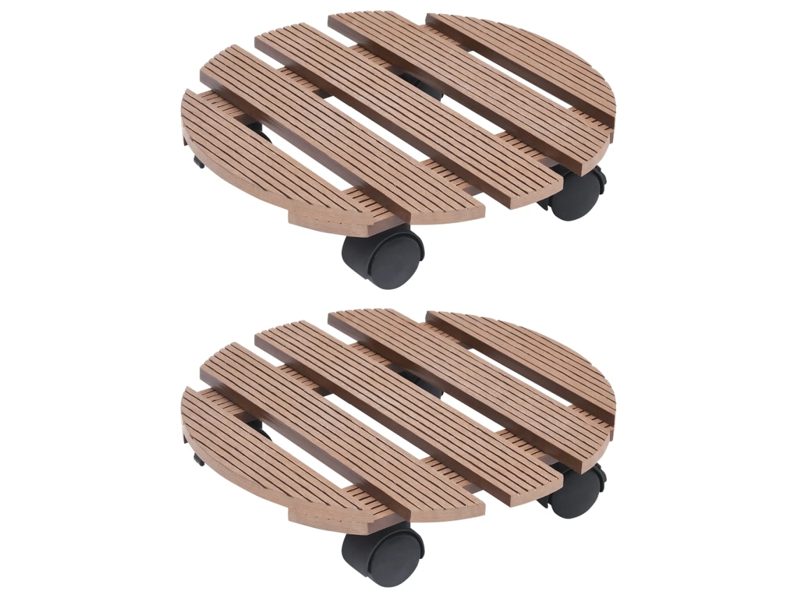 Vidaxl Suportes Com Rodas Para Vasos 2 Pcs Ø30x7,5 Cm Wpc Castanho