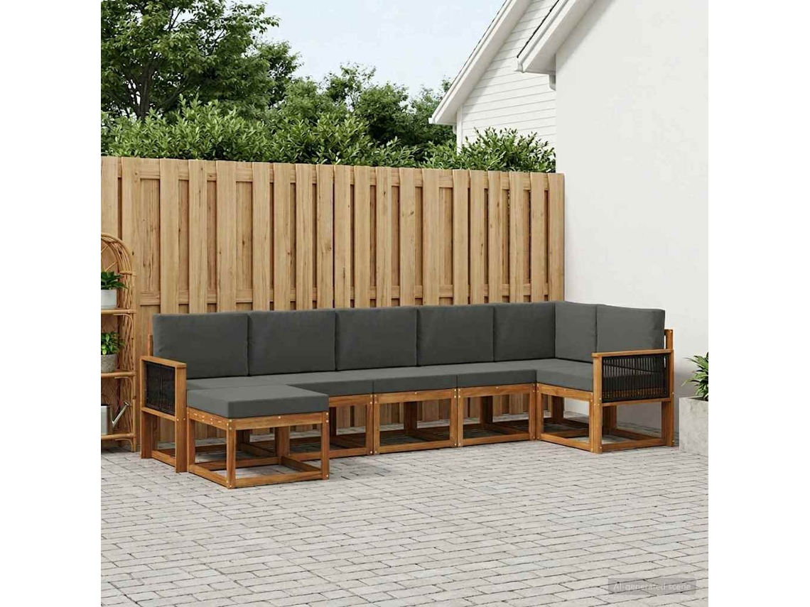 Vidaxl Conjunto De Sofás Para Exterior 7 Unid. Natural E Antracite