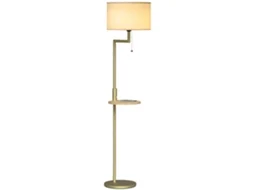 Candeeiro De Pé Com Mesa Auxiliar Lâmpada E27 Máx. 40w Ecrã De Linho Interruptor De Corrente E Carregador Usb Ø40x170 Cm Dourado