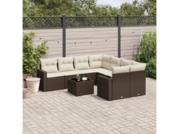 Vidaxl 9 Pcs Conjunto Sofás P/ Jardim C/ Almofadões Vime Pe Castanho