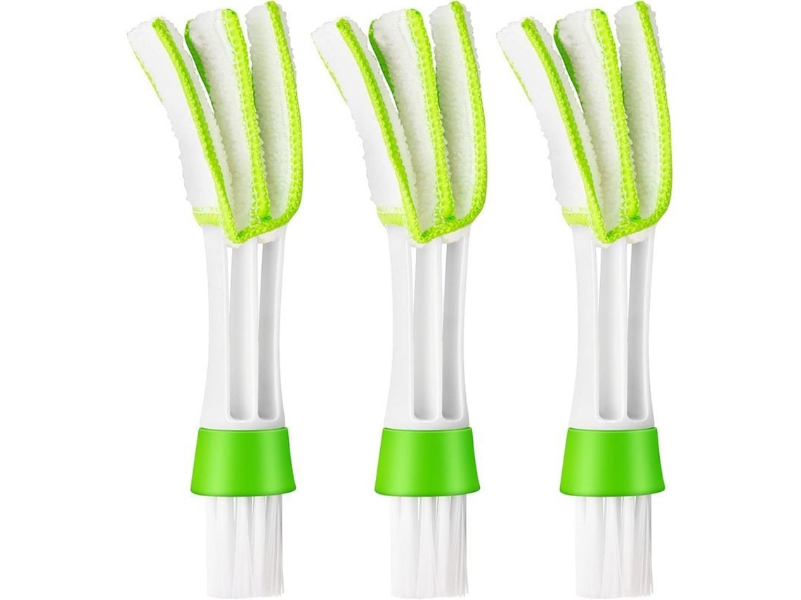 Conjunto de 3 mini escovas de limpeza para ar condicionado de carro, ventilador, teclado e persianas. Feitas em microfibra e nylon PP com pontas duplas.