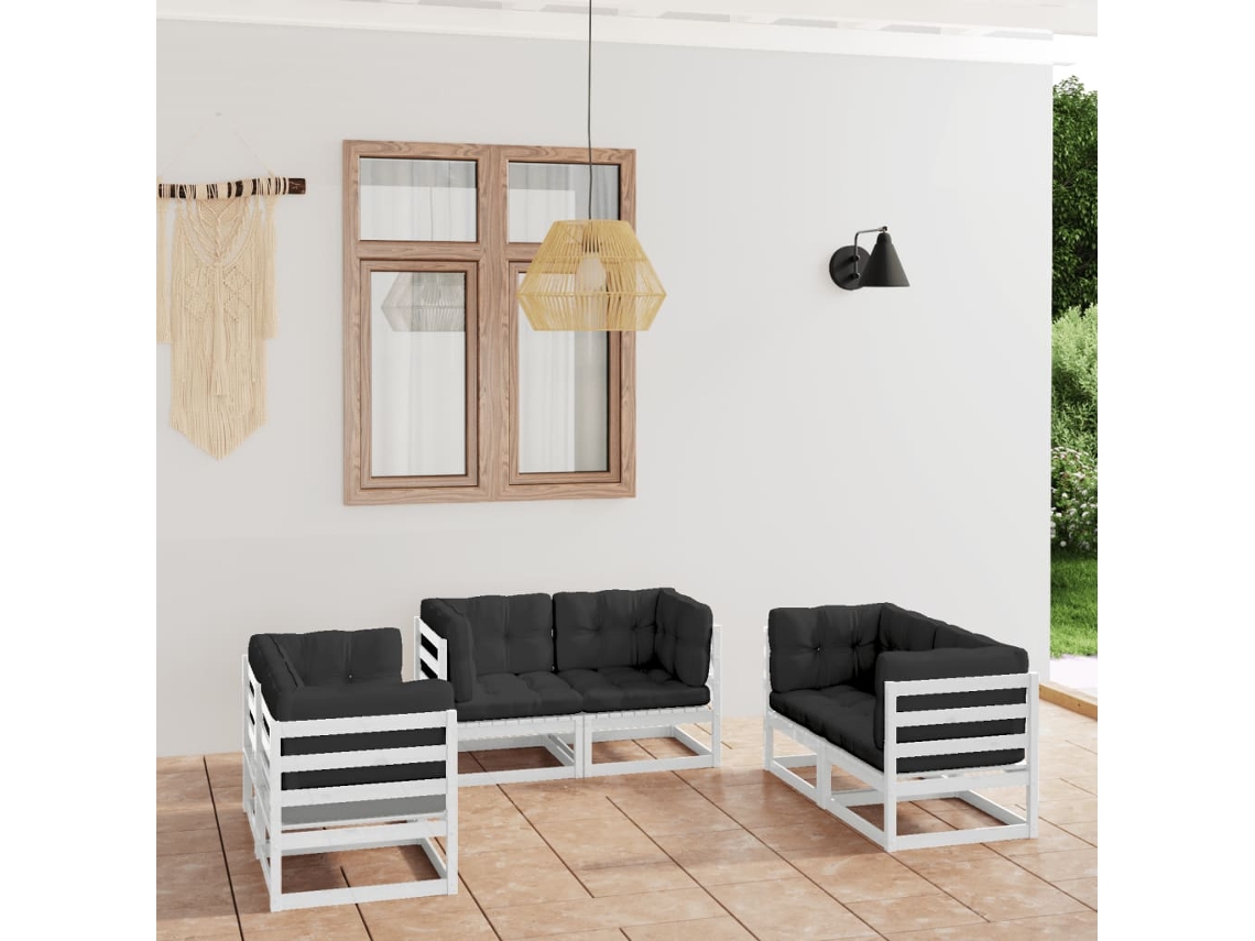 6 Pcs Conjunto Lounge De Jardim Com Almofadões Pinho Maciço Dkd Home Decor
