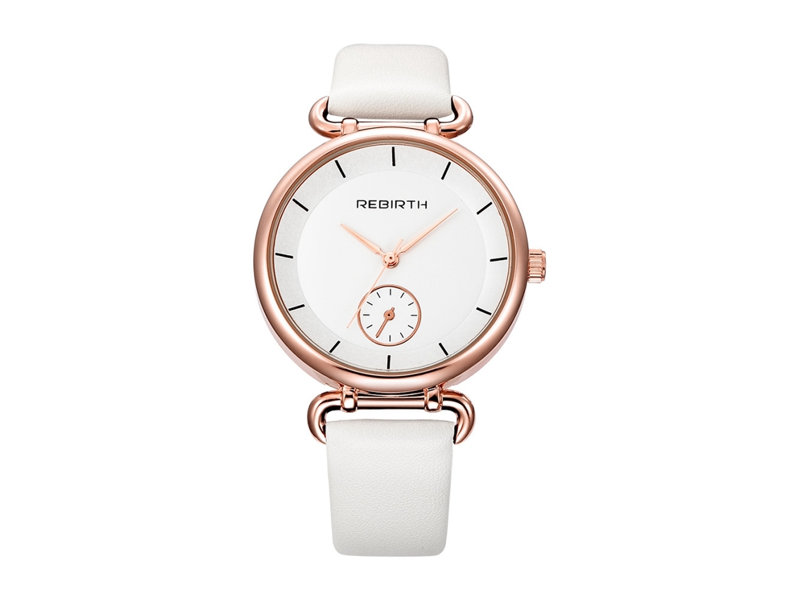 Relógio de Pulso Feminino Simples de Quartzo com Pulseira de Couro Pu Branco Moda