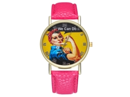 Relógio de Pulso Retro de Quartzo Fashion Leisure com Cinto de Couro Rosa Vermelho