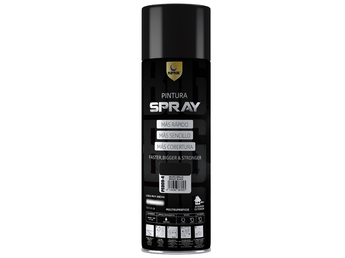 Tinta Spray De Alta Cobertura Preto Brilhante 600ml Spsil