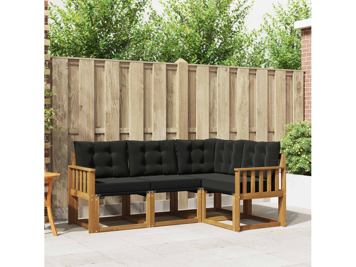 Vidaxl Conjunto De Sofás Para Exterior 4 Pcs Natural E Preto