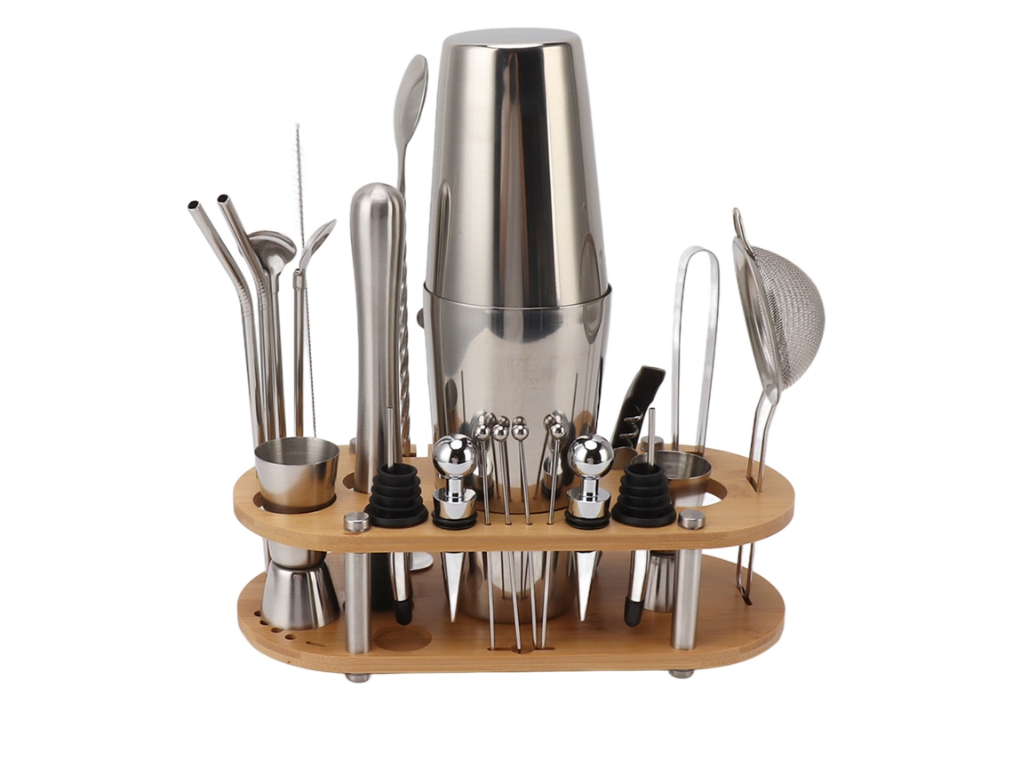 Eyf conjunto de Coqueteleiro em Aço Inoxidável com Suporte de Bambu Kit Completo de Bar