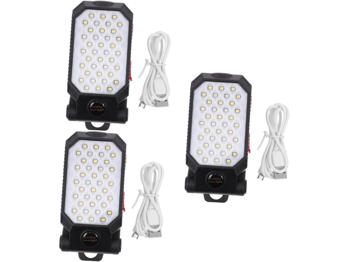 Conjunto De 3 Luzes De Trabalho Led Recarregáveis Com Ganchos Magnéticos, Lâmpada De Inspeção Portátil.