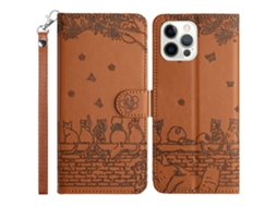 Capa Em Couro Pu, Com Pega, Para Apple Iphone 16 Pro Max - Castanho