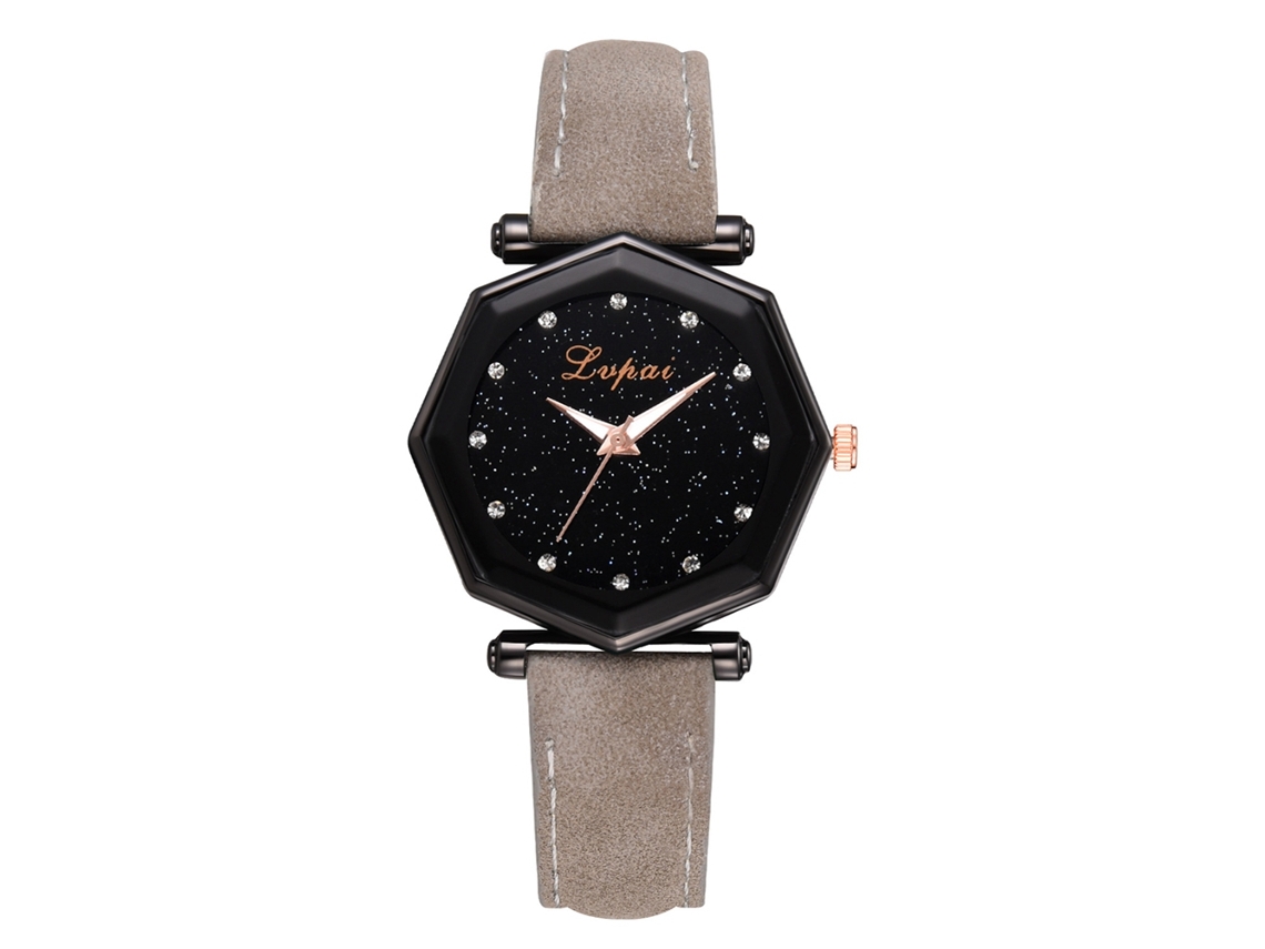 Relógio de Pulso Feminino Lvpai de Quartzo com Cinto Pu e Esfera Irregular Cinza