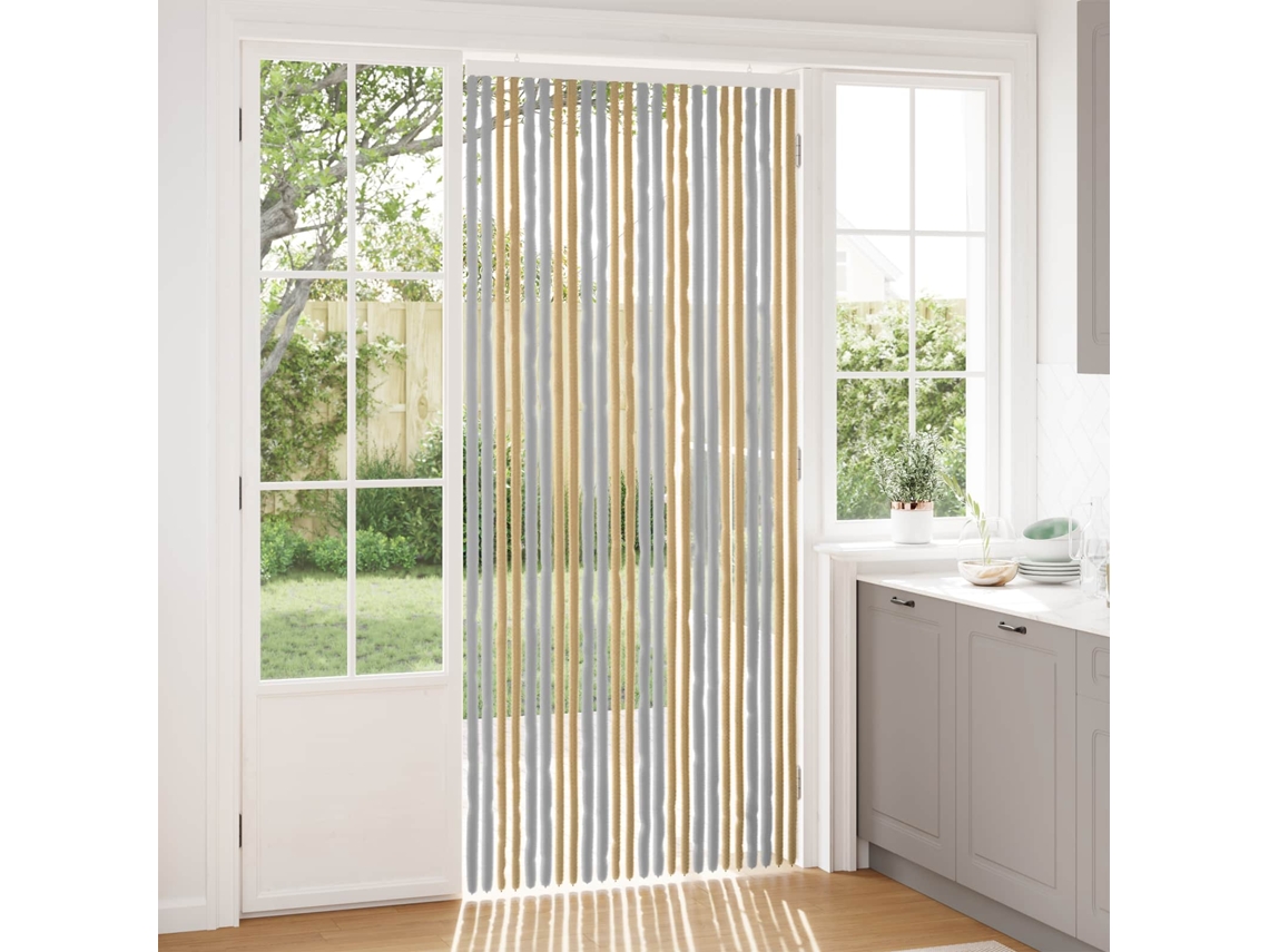 Vidaxl Cortina De Insetos Chenille Cinza E Bege 100 X 230 Cm 100% Pp